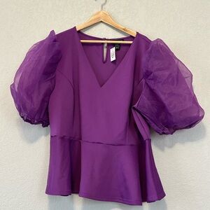 Ashley Stewart Peplum Top with Tulle Sleeves (2X/3X) NWT